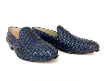 Mocassino da uomo in pelle intrecciata blu