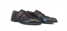 Singola fibbia in vitello abrasivato nero e bordeaux 