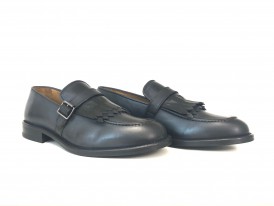 Singola fibbia in vitello blu 