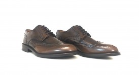 Derby full brogue in pelle abrasivata cuoio e testa di moro