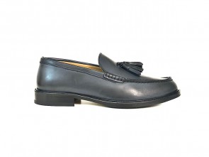 Mocassino uomo con nappine in pelle blu anticato