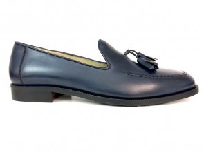 Mocassino uomo con nappine in pelle blu