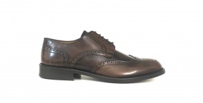 Derby full brogue in pelle abrasivata cuoio e testa di moro